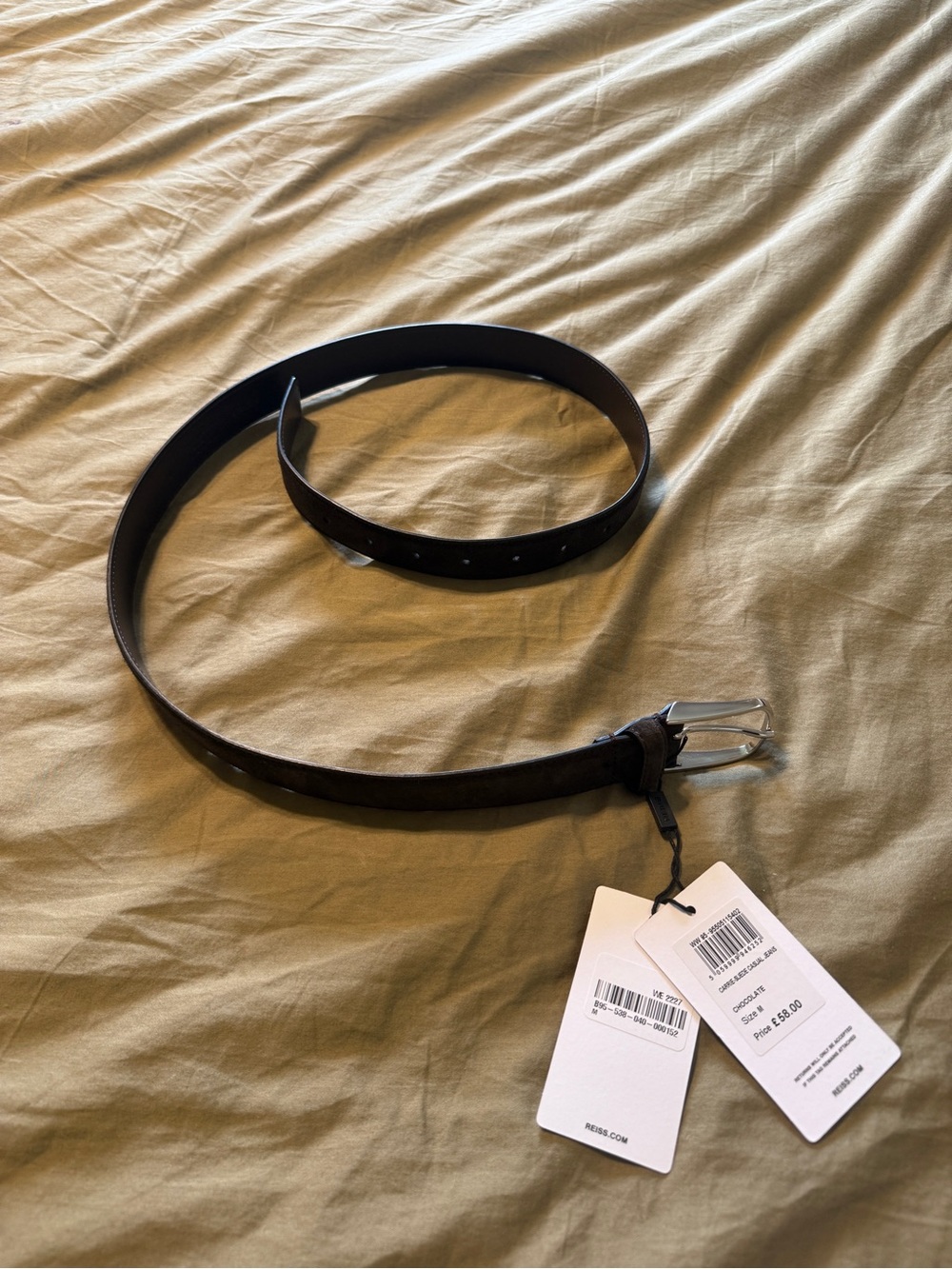Reiss Brown Suede 100% Leather Belt